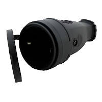 Гніздо-розетка  ТЕССО з кришкою (з заземленням) каучук, 16 А, латунь, чорний