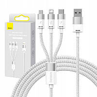 Кабель Baseus CAXS000002 StarSpeed 3в1 Fast Charging USB MicroUSB/Lightning/Type-C 3.5A 1.2m white