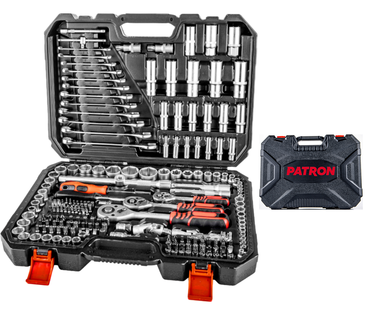 Набір інструментів з тріскачкою для автомобіля Patron P-38841, 1/2",1/4", 3/8",  216 шт в наборі