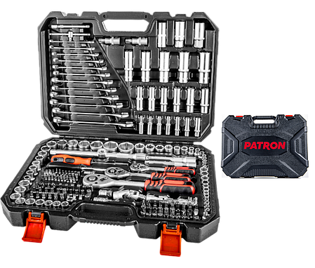 Набір інструментів з тріскачкою для автомобіля Patron P-38841, 1/2",1/4", 3/8", 216 шт в наборі, фото 1