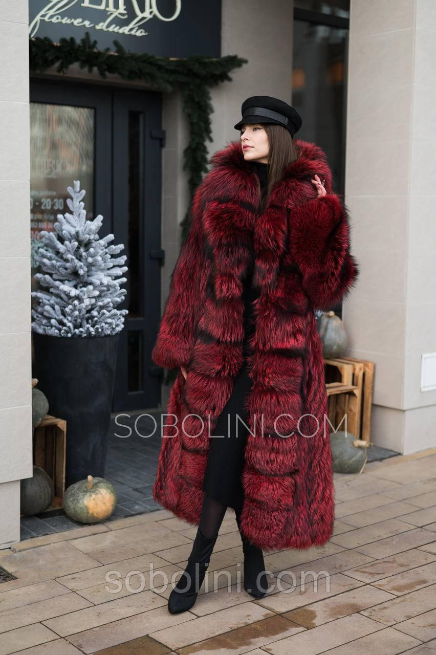 Розкішна шубка довга з хутра червоної чорнобурки, фото 1