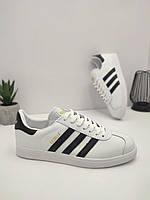 Мужские кроссовки Adidas Gazelle white black (белые с черным)