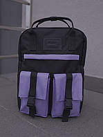 Городской черный фиолетовый рюкзак, черный рюкзак с фиолетовым акцентом