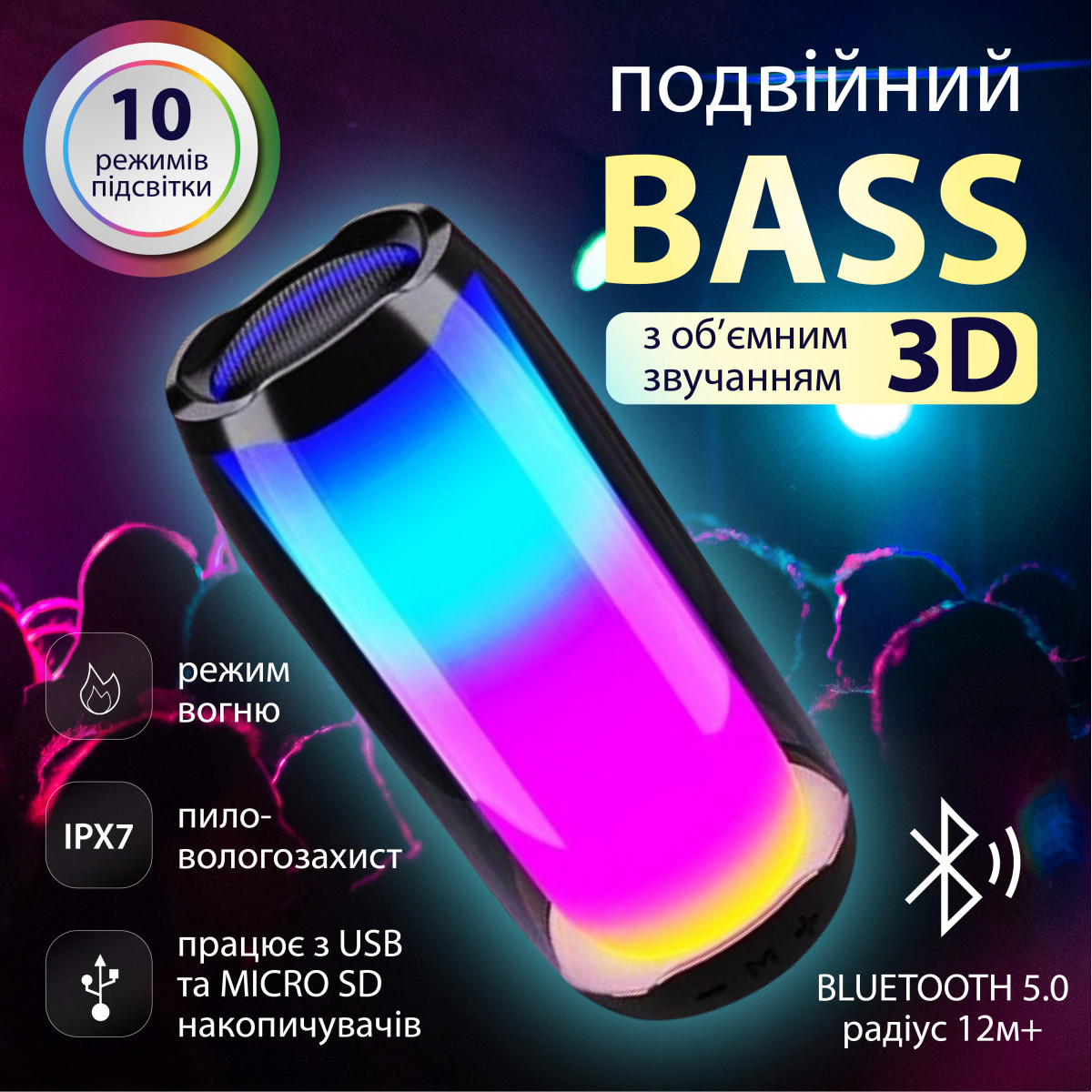 Беспроводная музыкальная стерео колонка Pulse 5 8 Вт 75дБ Bluetooth 5.0 водонепроницаемая Белая - фото 9 - id-p2062660961