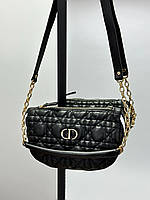 Женская сумка Dior Small Vibe Hobo Bag Black Leather Клатч эко кожа черная ручки кожаные на цепочках