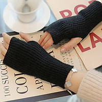 Мітенки вязані в рубчик без пальців Чорні S-M (0701)