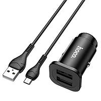 Адаптер автомобильный HOCO Micro USB Cable Wise road dual port car charger set NZ4 |2USB, 4.8A| black