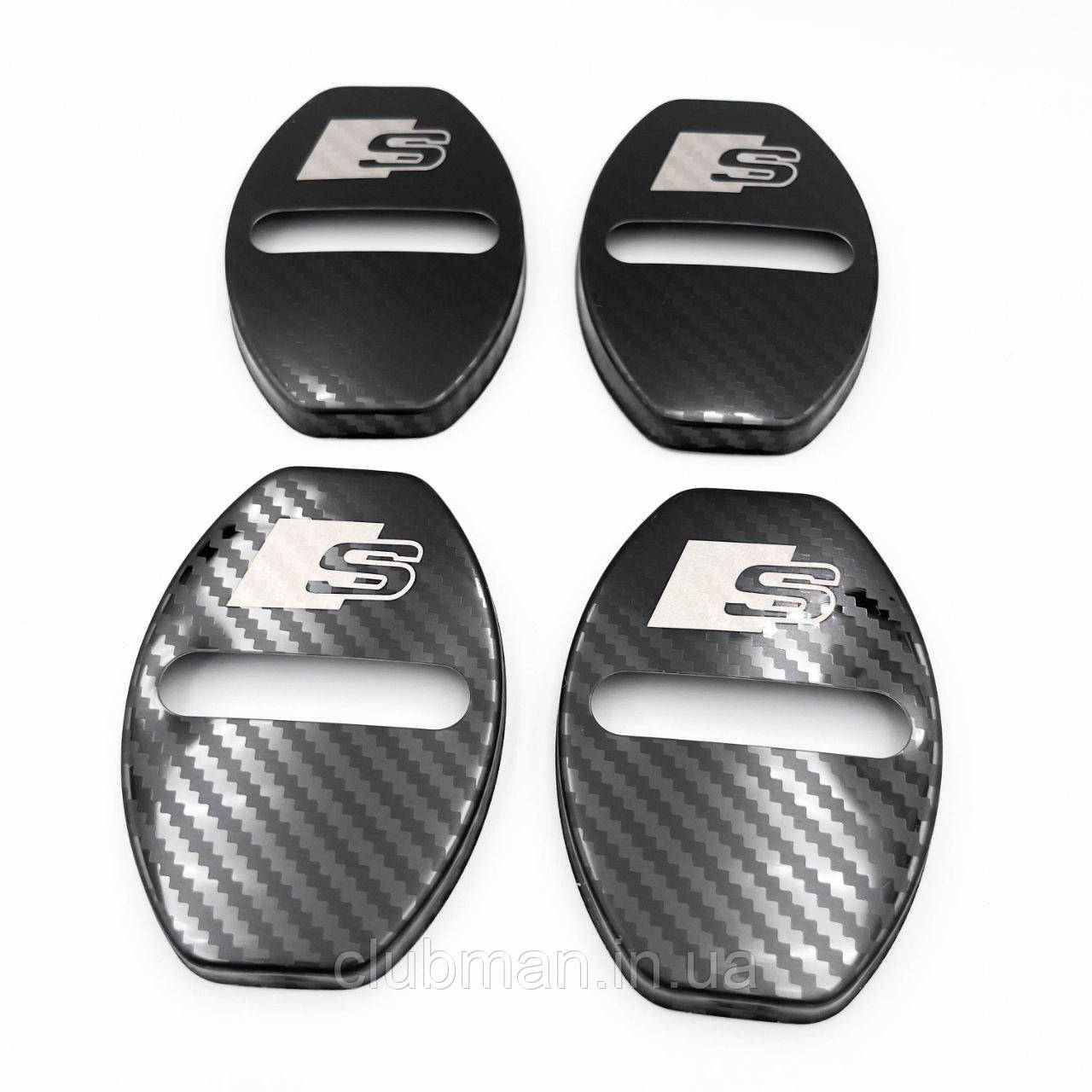 Накладка на дверний замок з емблемою S-line AUDI (Ауді) Комплект 4 шт Карбон