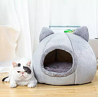 Лежанка Домик для кошки серый, круглый AG771A