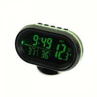 Часы автомобильные вольтметр термометр VST 7009V 12V/24V black/green