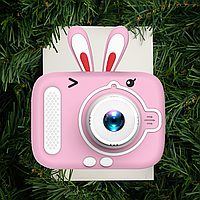 Фотоаппарат мини для детей "Ушки" розового цвета, Детская фото-видео камера с играми для ярких моментов