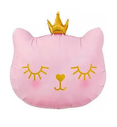 Повітряна кулька "Кішка з короною рожева", 54х48 см