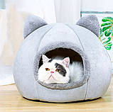 Лежанка Будиночок для кішки сірий, круглий AG771A, фото 2