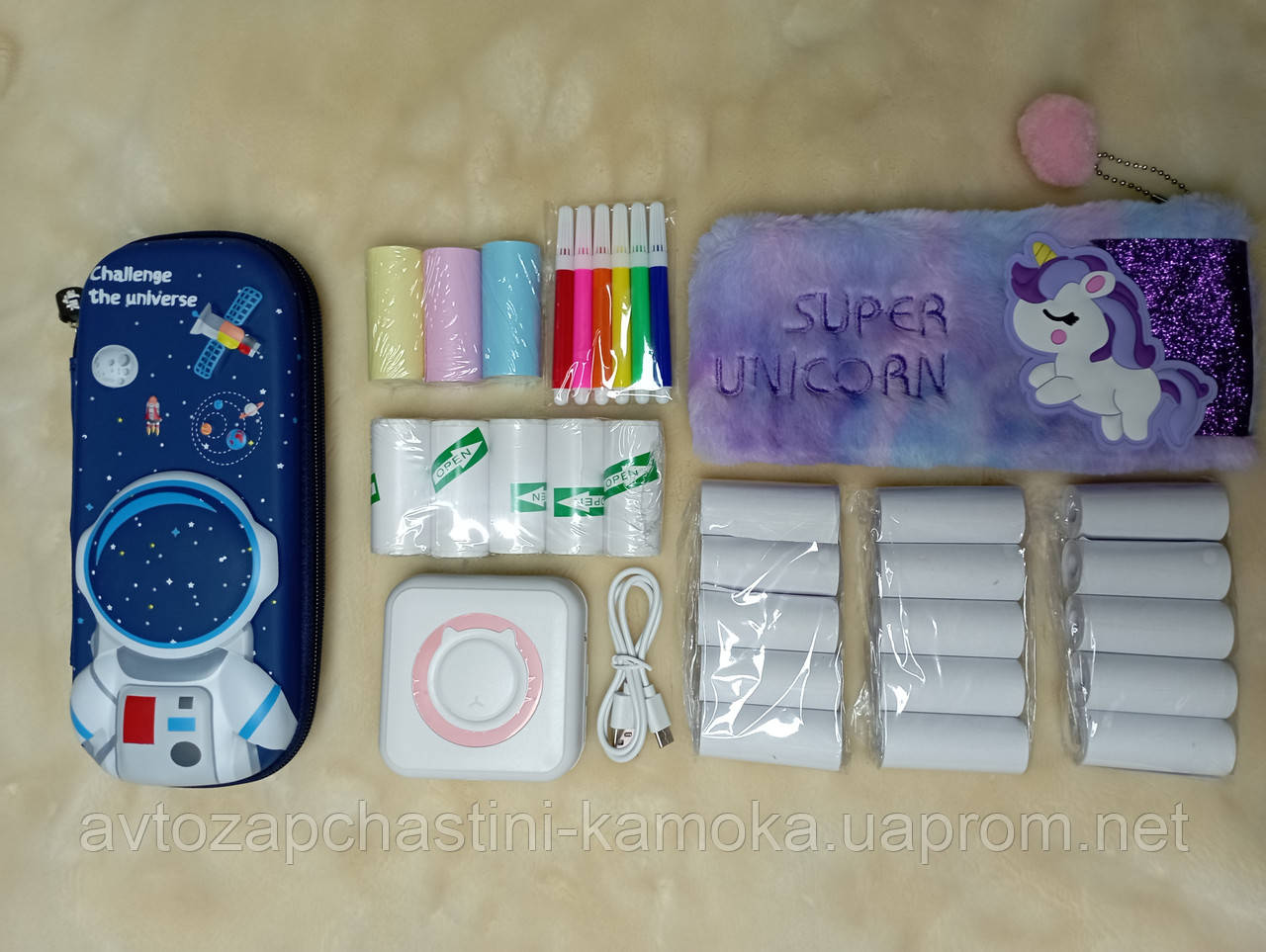 Міні принтер,термопринтер,портативний дитячий принтер VIP КОМПЛЕКТ з 3D пеналом з астронавтом еае