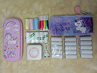 Міні принтер,термопринтер,портативний дитячий принтер VIP КОМПЛЕКТ з 3D пеналом з єдиноріжком еае