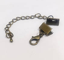 Фурнітура для браслета Finding Зажим-кінцевик для стрічок карабін подовжувач Антична бронза 10 мм