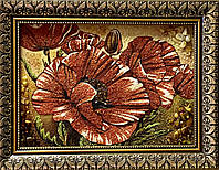 Картина з янтаря Маки, картина з бурштину Маки 20*30 см