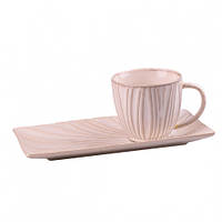 Фарфоровая чашка чайная с блюдцем пудрового цвета 350 мл