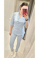Жіночий медичний костюм світло-блакитний тканина стрейч-коттон (розмір 42-56)