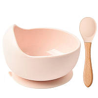 Набор силиконовой посуды 2Life Y4 глубокая тарелка для супа и деревянная ложка Розовый n-11569