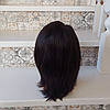 Перука каскад з натурального волосся з боковим проділом чорна кава ASOLE-2, фото 3