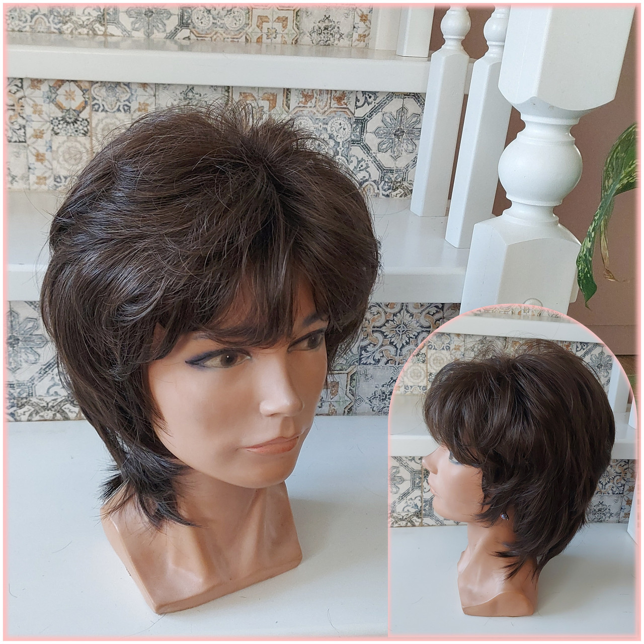 Перука каскад з термоволокна темно-русявий 7016-8, фото 1