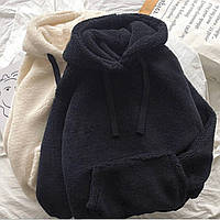 Худи женское теплое с капюшоном мех Тедди 42-48 (3цв) "A LONDON" от производителя 42/48, Черный