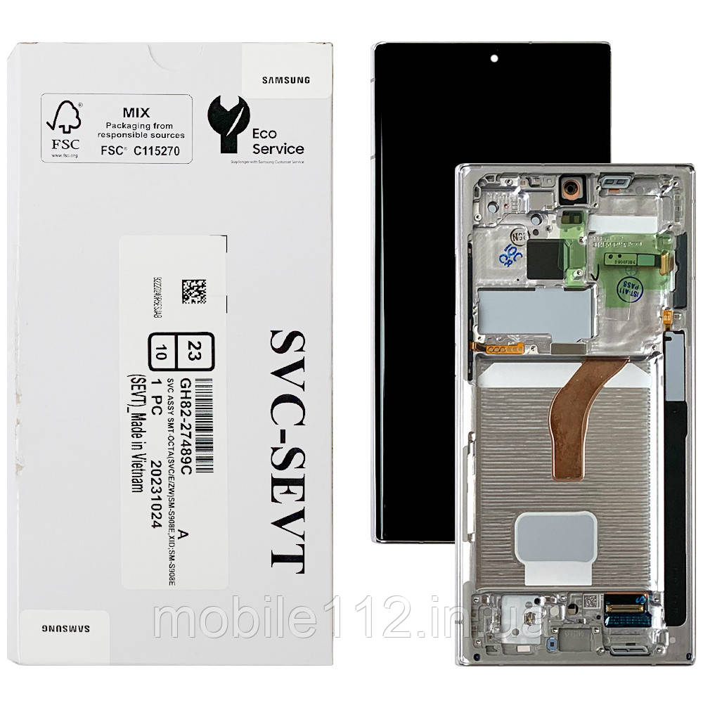Дисплей (екран) Samsung Galaxy S22 Ultra 5G S908 з тачскріном (оригінальний 100% з сріблястою рамкою), фото 1