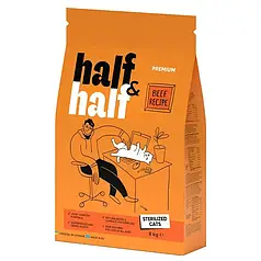 ТЕРМІН 10.2025!!! Сухий корм для стерилізованих котів Half&Half Sterilized, яловичина  8 кг