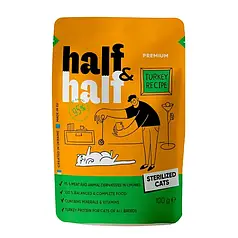 Вологий корм для котів Half&Half Sterilized pouch 100 г - індичка