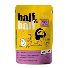 Вологий корм для котів Half&Half Adult pouch 100 г - качка