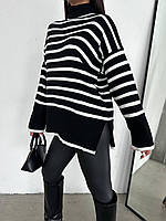 Якісна жіноча повсякденна кофта, Чорно білий жіночий класичний светр оверсайз