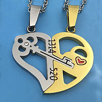 Парні кулони з нержавіючої сталі ключ до серця. Оригінальні парні кулони. Підвіски для закоханих, фото 2