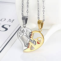Парні кулони з нержавіючої сталі ключ до серця. Оригінальні парні кулони. Підвіски для закоханих, фото 3
