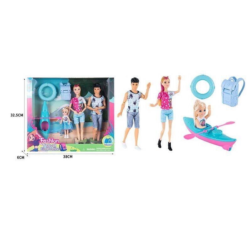 Набір ляльок ST 5616-7 (36/2) 3 ляльки, висота 30 см, байдарка, рюкзак, рятувальний круг, аксесуари, в коробці