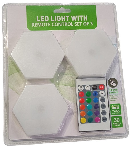 Нічник LED Pinto 3 шт., N359, пульт, різні кольори, сенсор дотику, 3xR3, фото 1