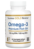 California Gold Nutrition, Omega 3, Омега-3, 100 желатиновых капсул с рыбьим жиром