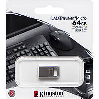 Флешка для зберігання інформації Kingston USB 64Gb DT Micro 3.2 та 200Mb/s 328066 Сірий в упаковці 1 шт