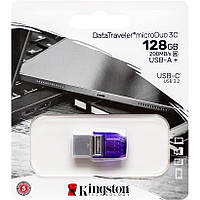 Флешка для зберігання інформації Kingston USB 128Gb DT microDuo 3C 3.2 та Type-A/Type-C 200Mb/s в упаковці 1 шт