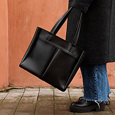 Жіноча сумка-шоппер чорна на замок