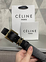 Шкіряний брендовий жіночий ремінь ширина 3 см пряжка бронза Celine