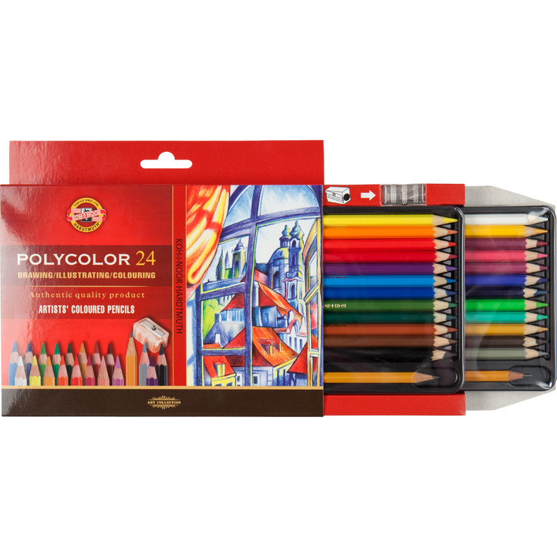 Кольорові олівці Koh-i-noor Polycolor 24 штуки + точилка + 2 простих олівця
