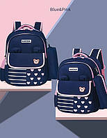 Шкільний рюкзак з ортопедичною спинкою та пеналом для дівчинки 1 2 3 клас 7 8 9 років, синьо-рожевий дитячий портфель в школу