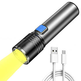 Ліхтар ручний з теплим білим світлом X-Balog BL- K31WW універсальний із зарядкою TypeC, з фокусуванням, з кліпсою