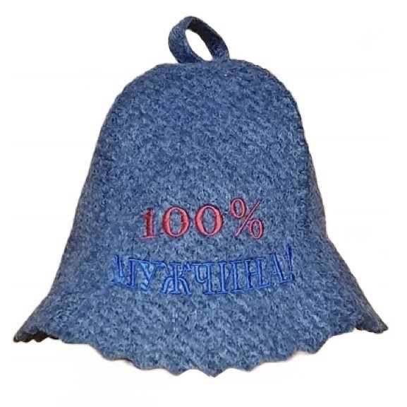 Шапка для лазні та сауни щільна, з яскравою вишивкою "100% мужчина" Сіра