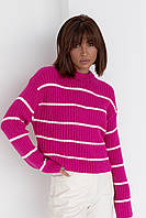 Женский вязаный свитер оверсайз в полоску - фуксия цвет, L (есть размеры) gr