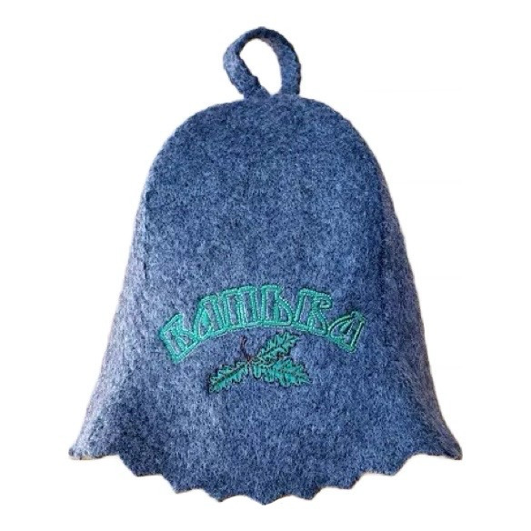 Шапка для парної та сауни, захисна банна шапка з яскравою вишивкою "Банька" Сіра