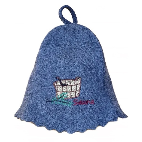 Щільна шапка з вологостійкої тканини для бані та сауни з яскравою вишивкою "Sauna" Сіра