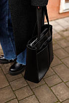 Жіноча сумка-шоппер чорна на замок, фото 3