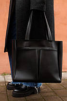Жіноча сумка-шоппер чорна на замок, фото 3